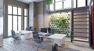 contemporary loft office interior. 3d rendering design concept