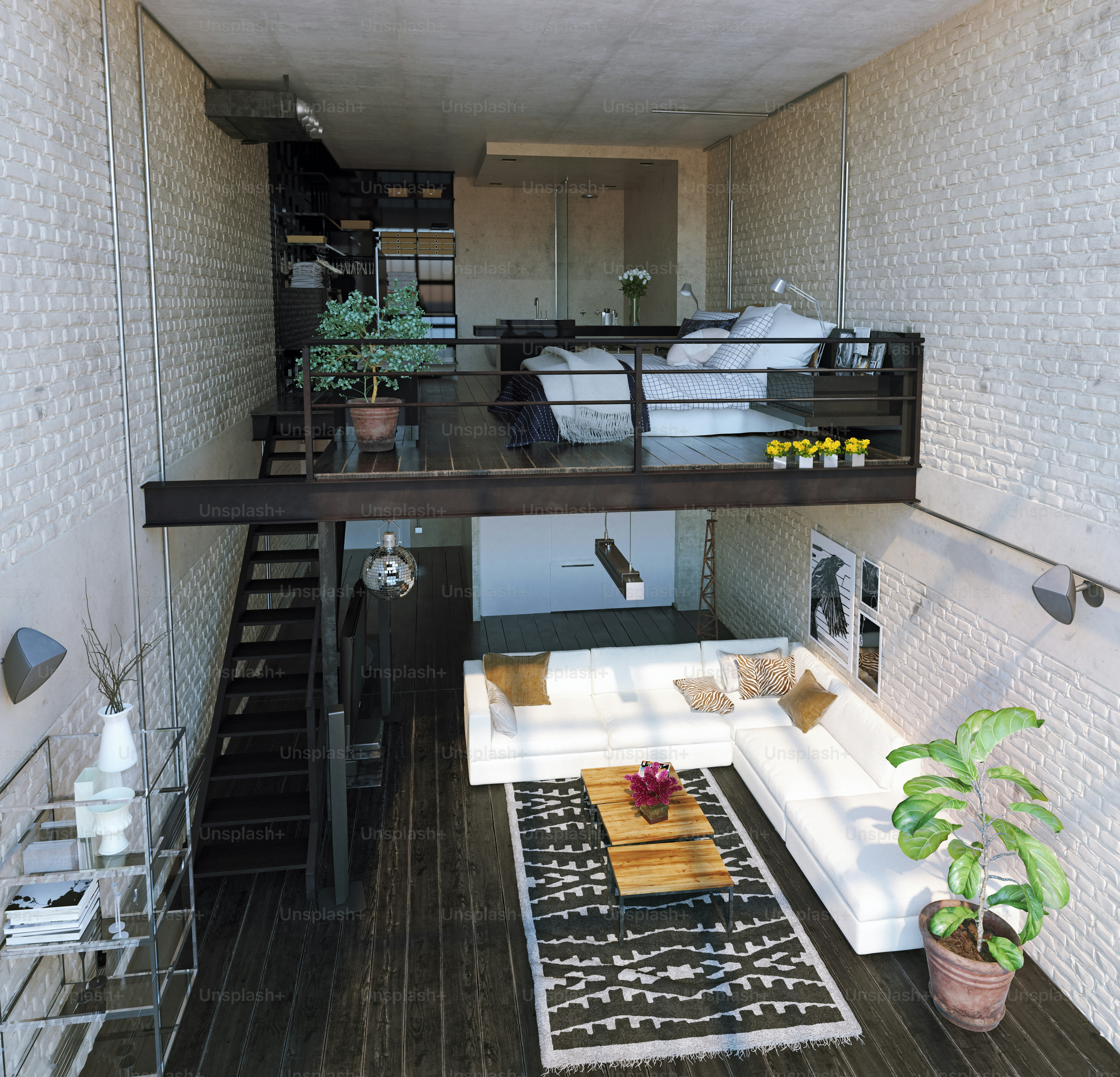 modern loft interior design. Contemporary style. 3d rendering concept