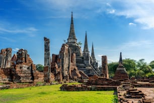 Tempio di Wat Phra Si Sanphet nel parco storico di Ayutthaya, provincia di Ayutthaya, Thailandia. Patrimonio mondiale dell'UNESCO.