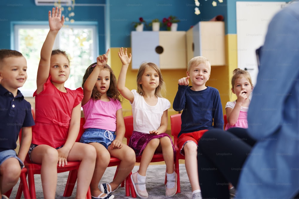 Group of preschool children answering a question