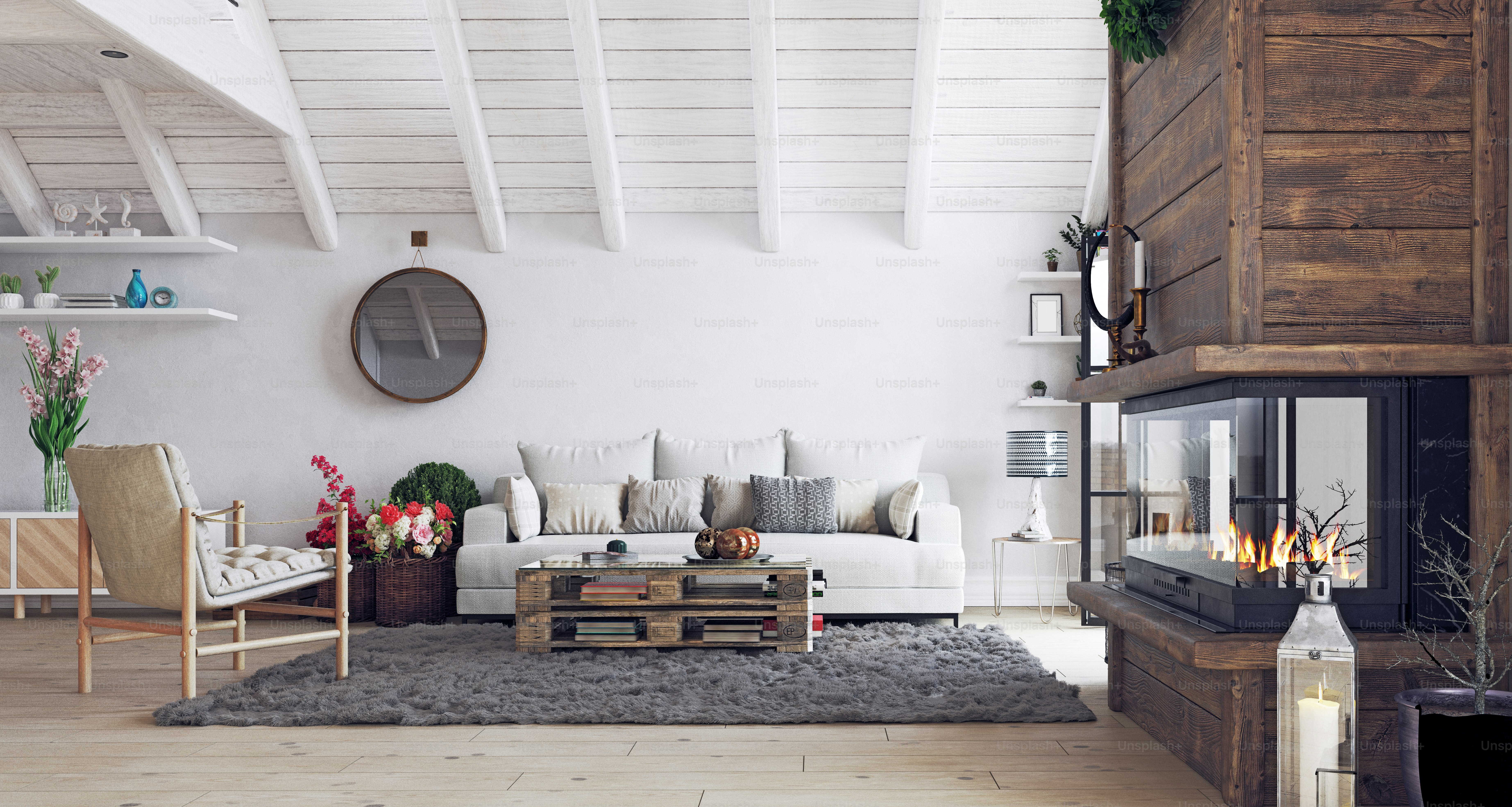 Modern living interior. 3d rendering concept idea