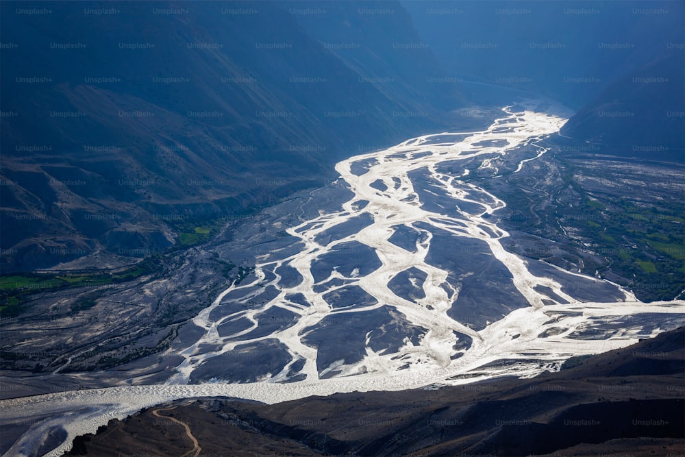 Confluence of Pin and Spiti rivers in Himalayas. Spiti valley, Himachal Pradesh, India