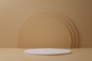 3d render of light circle podium on beige pastel background. Abstract background with round pedestal. Empty stage for showing product