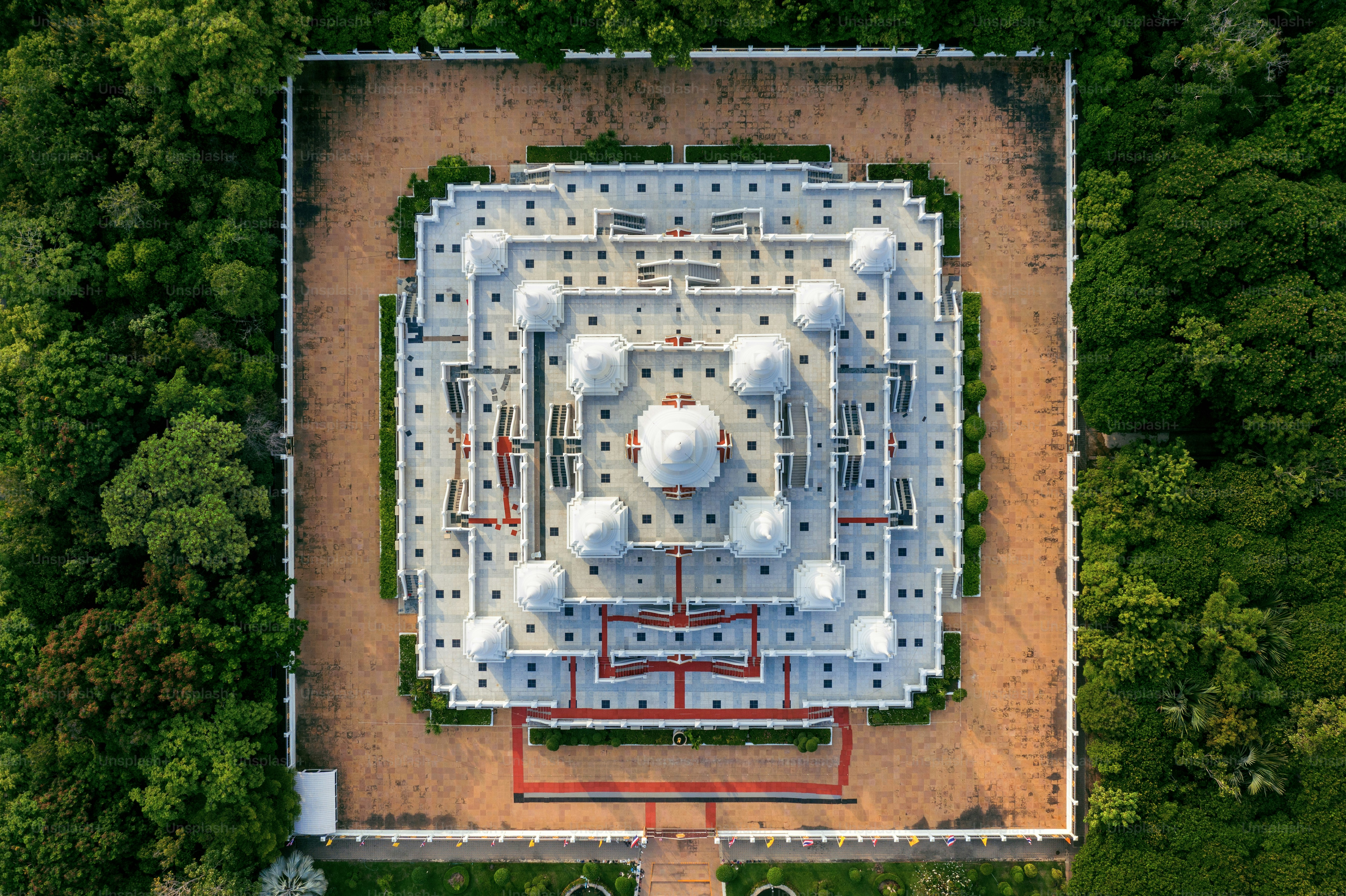 Aerial view of pagoda watasokaram temple in Thailand.