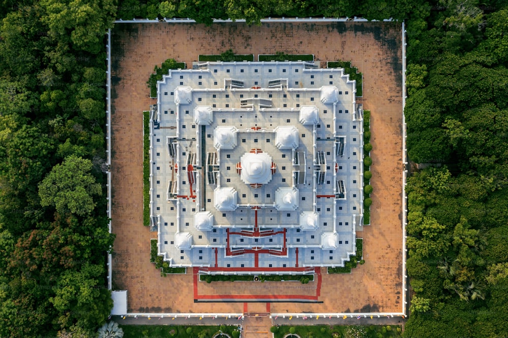 Aerial view of pagoda watasokaram temple in Thailand.