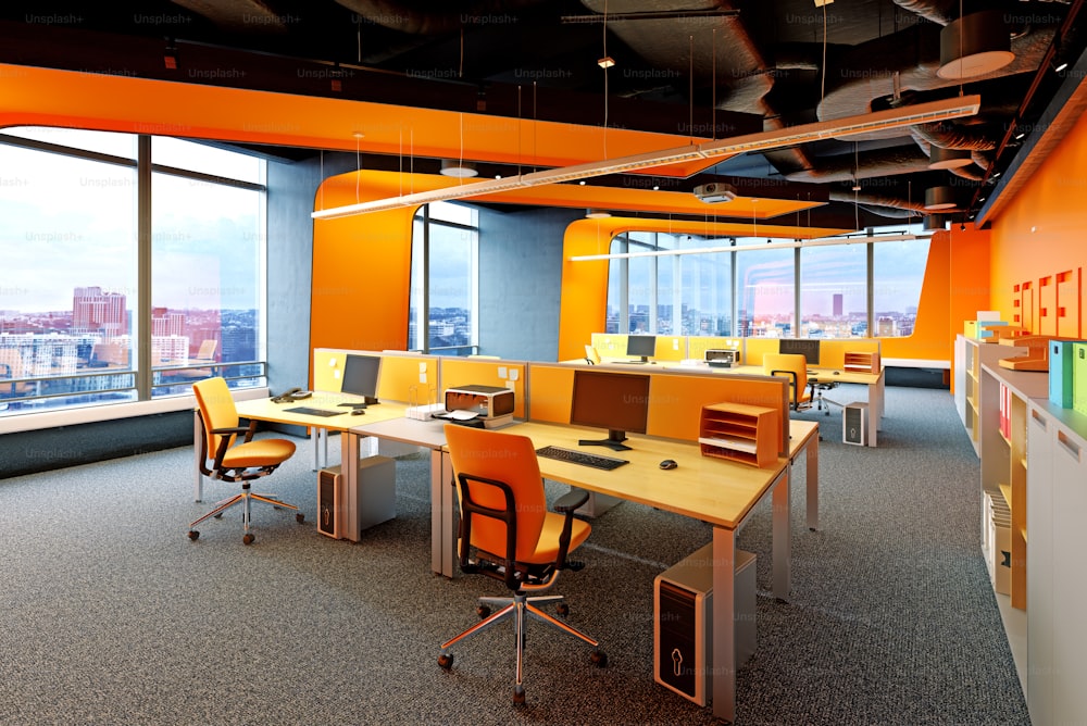 Interior de oficina tipo loft moderno. Concepto de renderizado 3D