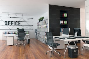 현대적인 로프트 사무실 인테리어. 3d 렌더링 디자인 개념