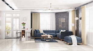 modern apartment living room . 3D rendering