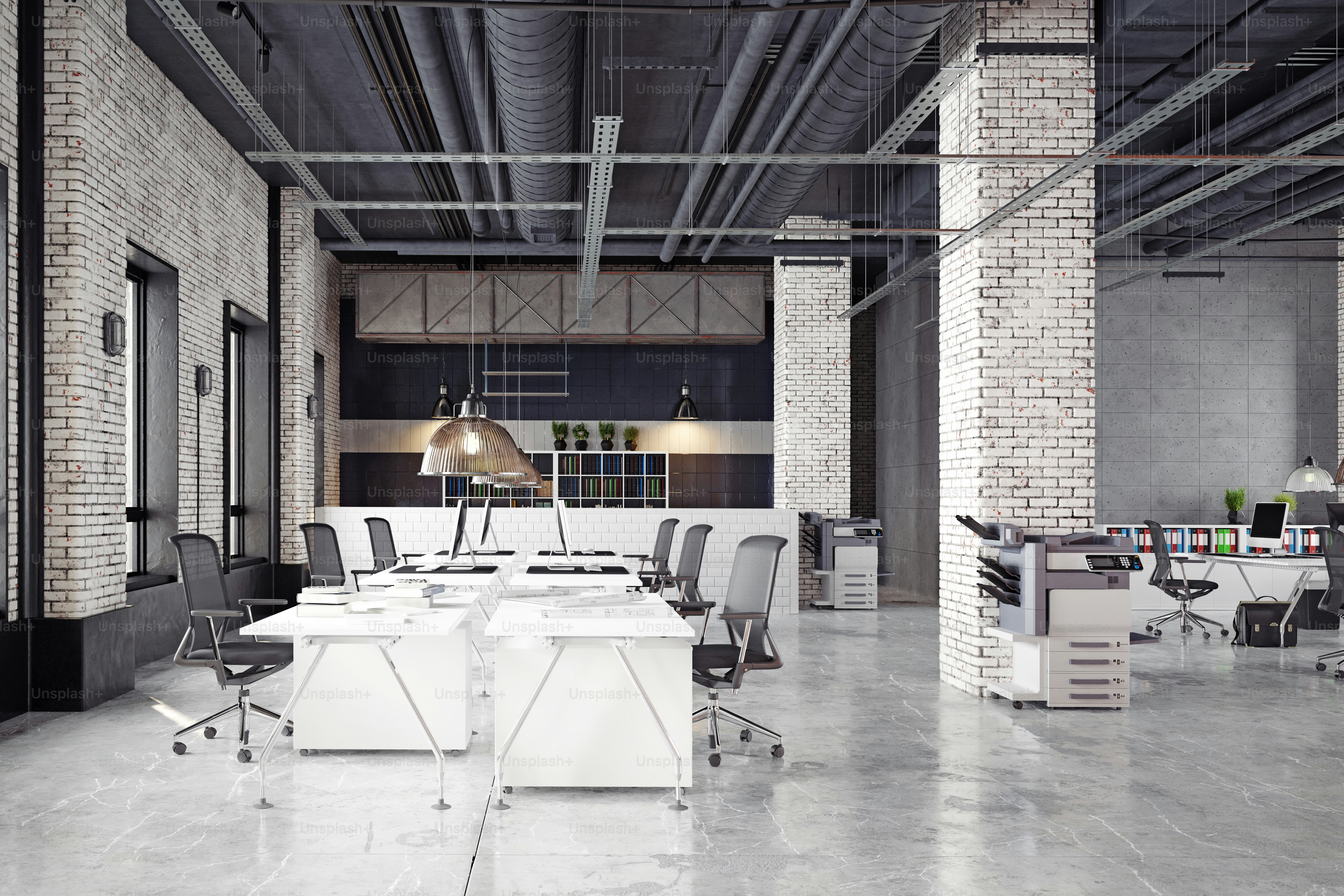 Contemporary loft office interior. 3d rendering design concept photo ...