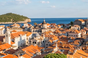 Panoramic view of Dubrovnik old town in Croatia - Prominent travel destination of Croatia. Dubrovnik old town was listed as UNESCO World Heritage Sites in 1979.