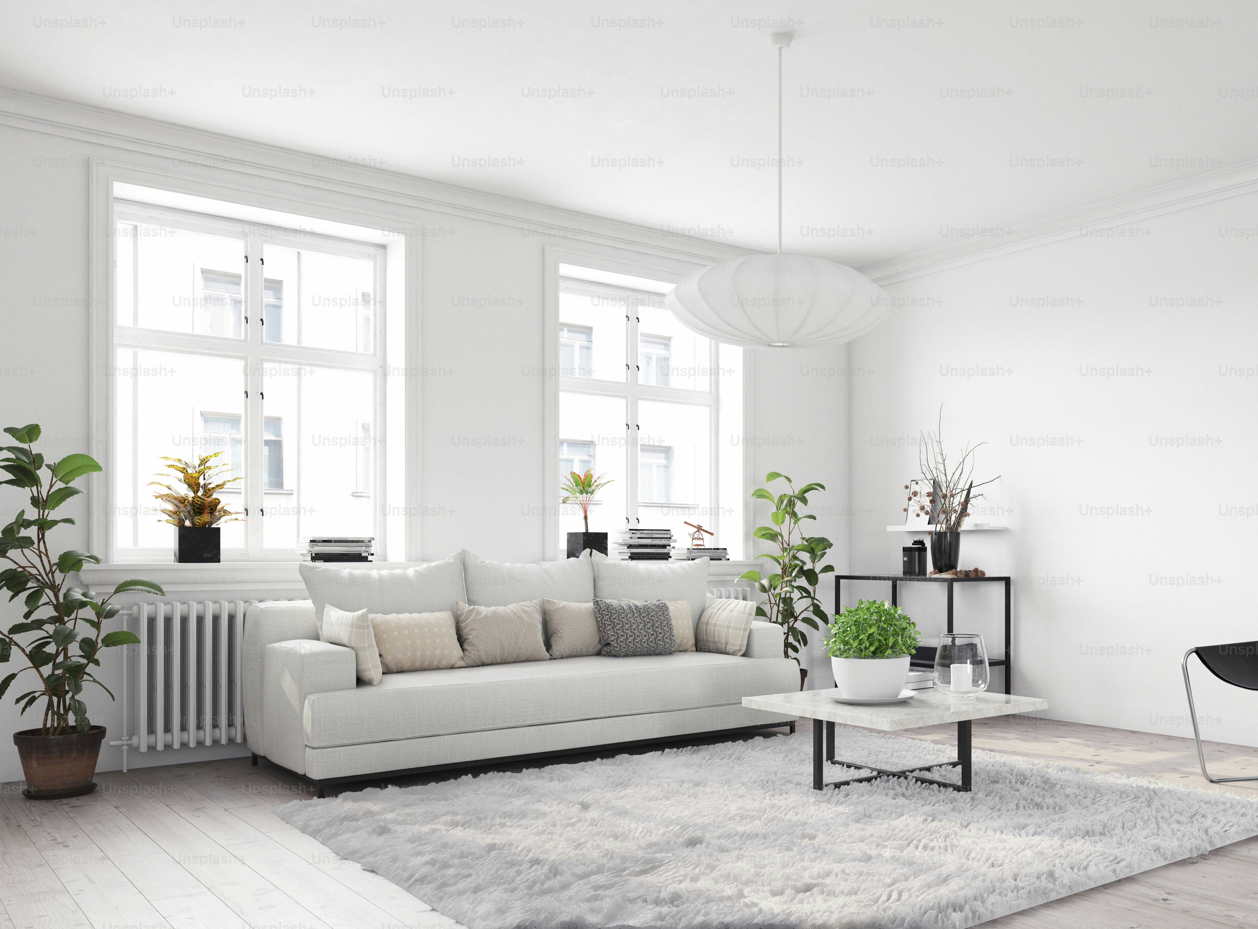 Modern living interior design. 3d concept illustration photo – Table ...