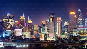 Cityscape at night in Bangkok, Thailand.