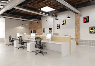 contemporary loft office interior. 3d rendering design concept