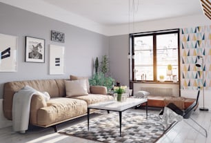 modern living room design. 3d rendering