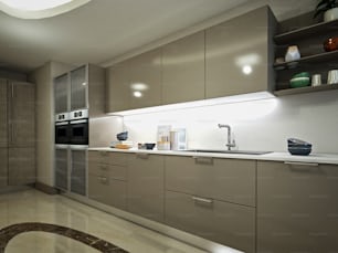 3d 렌더링 홈 인테리어 주방 및 식사 공간