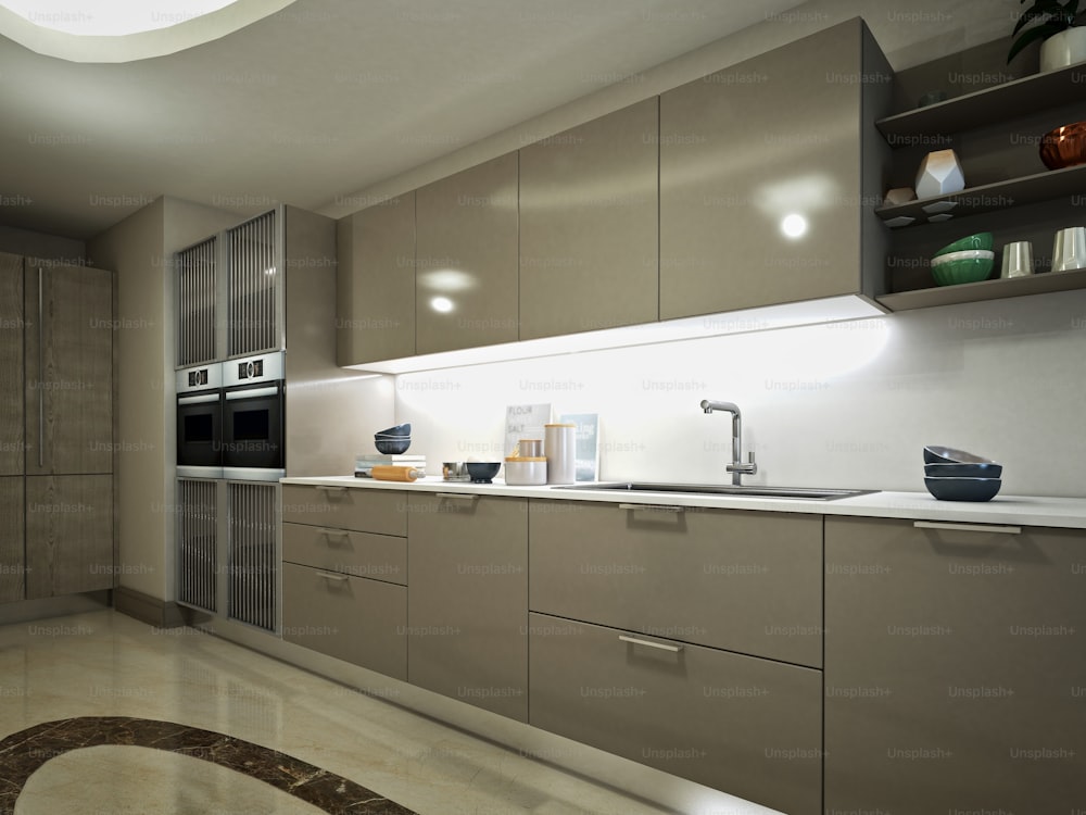 3d render home interior  kitchen and dining space