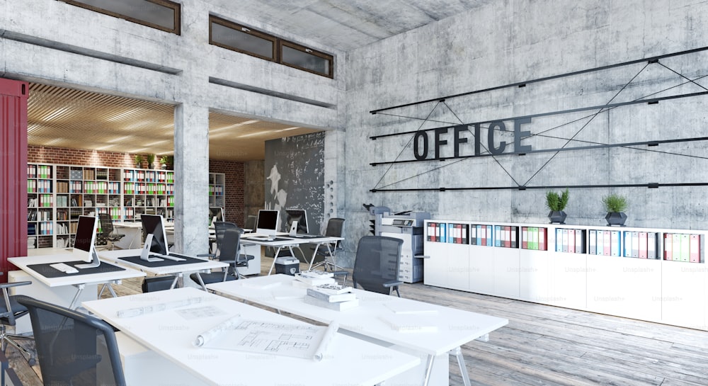 contemporary loft office interior. 3d rendering design concept