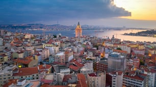 Aerial view of Galata tower and Istanbul city in Turkey.