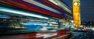 Bus on the Westminster bridge in London, UK.