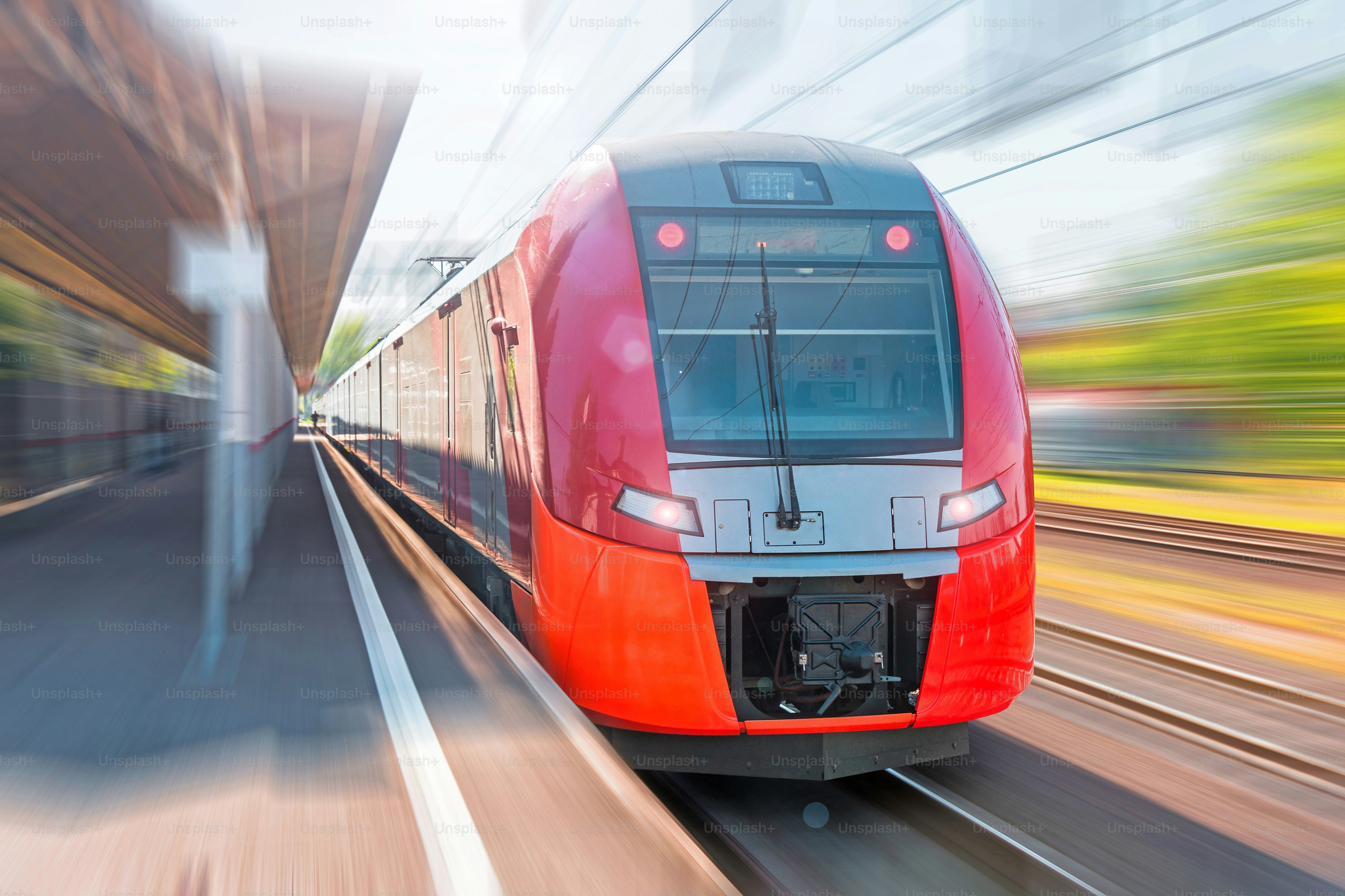 High-speed electric train with motion blur. Train at the railway station