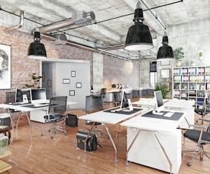 modern coworking loft office . 3d rendering concept