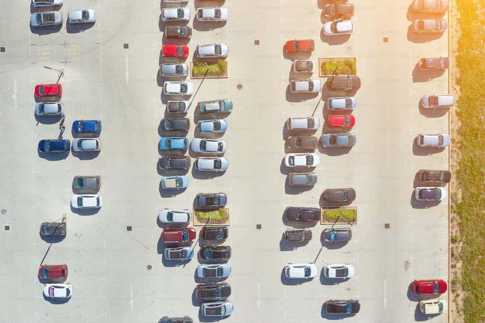 Aerial view from above - car parking in a residential area of the city