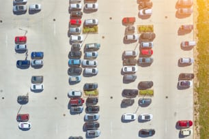 Aerial view from above - car parking in a residential area of the city