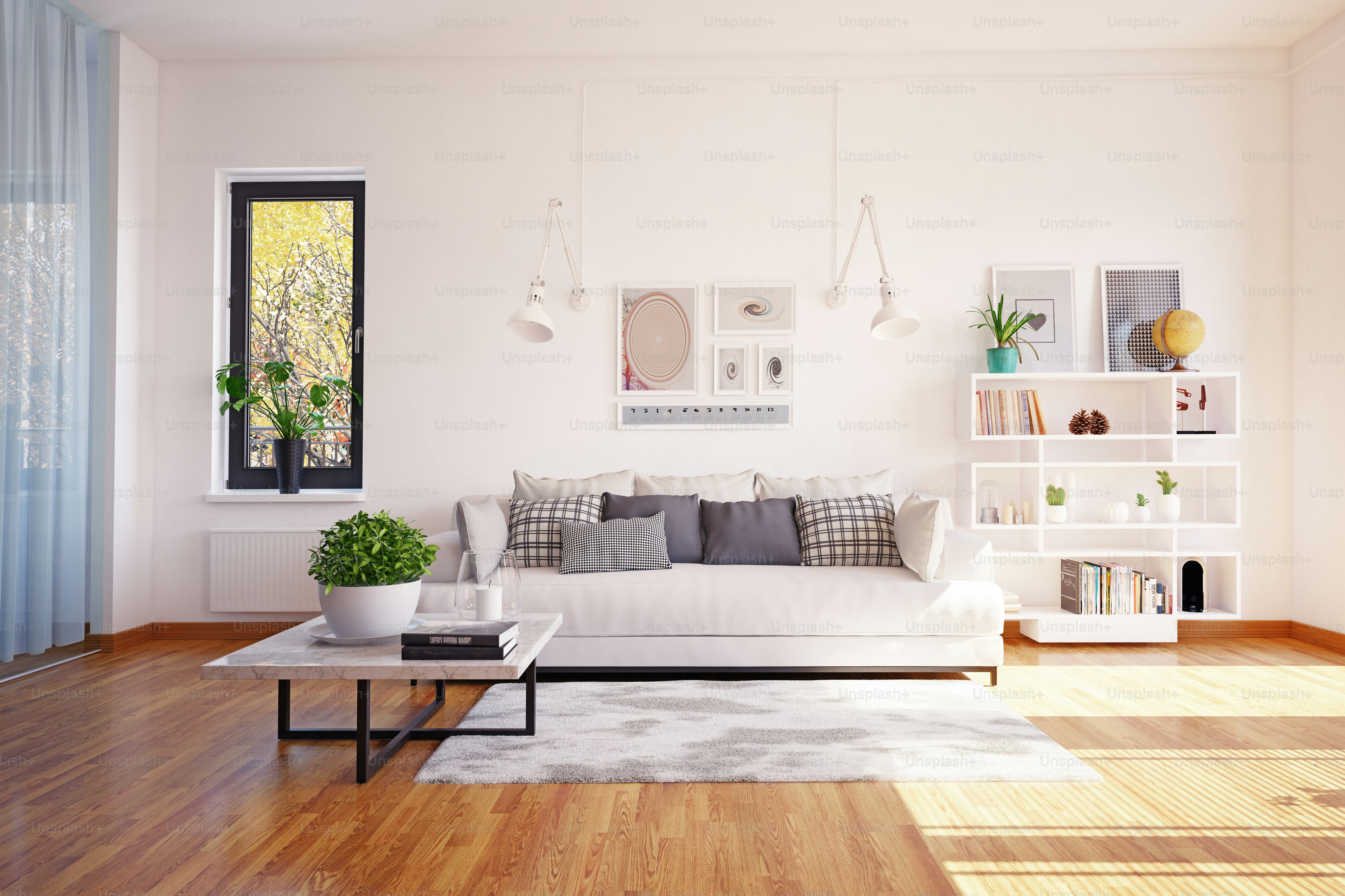 Modern living interior design. 3d rendering concept photo – Plant Image ...