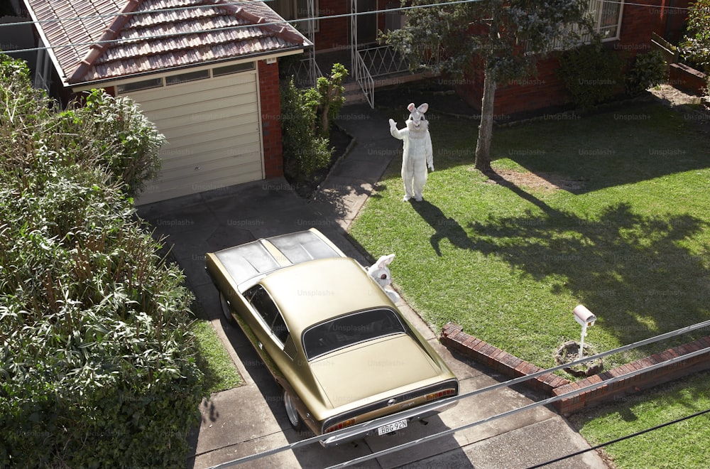 a car parked in front of a house