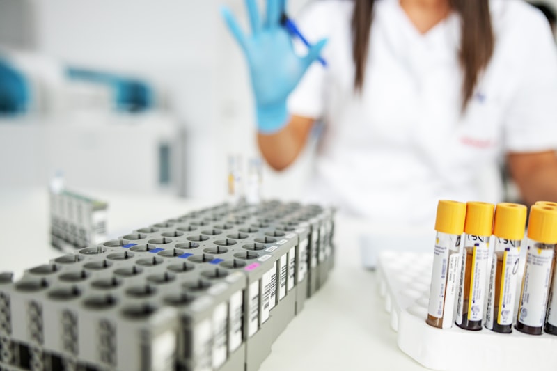 DNA laboratory, forensic evidence, police investigation, test tubes, crime lab