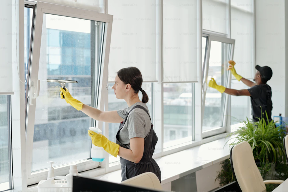 Cleaning service staff at a client site