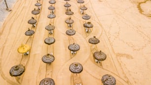 Aerial view of beach waiting tourists in the early morning after the cleaning of the sand. nobody out there. vacation concept. travel destination in tropical place for summer holiday