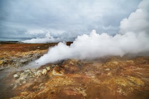 Steaming geysers in a beautifil Iceland landscape, Europe.