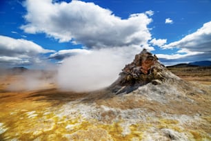 Volcanic steam vent in a beautifil Iceland landscape, Europe.