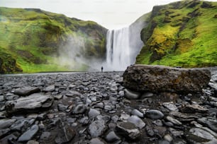 A waterfall in a beautiful Iceland landscape, Europe.