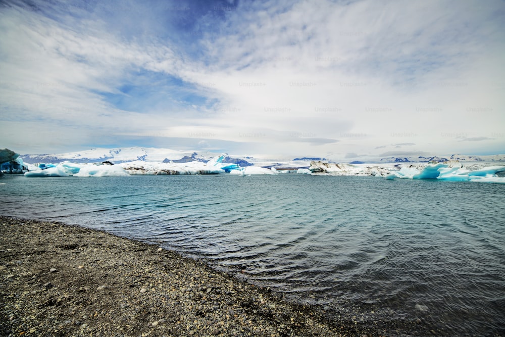 A black sand beach and sea landscape in Iceland, Europe.