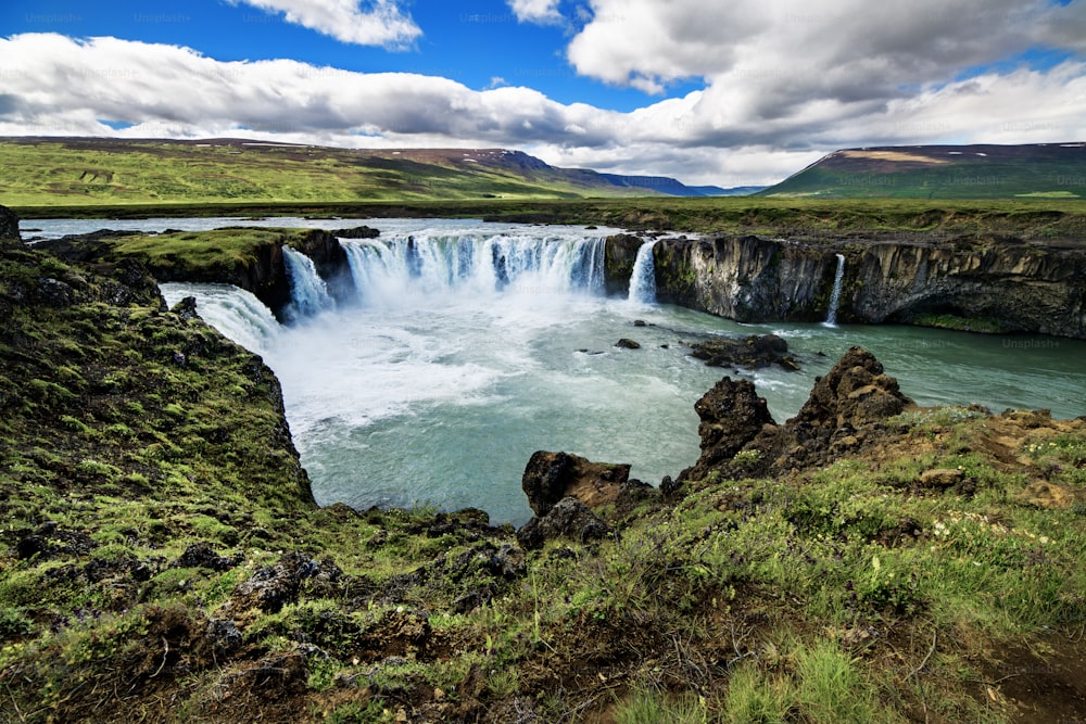 Waterfalls in a beautiful Iceland landscape, Europe.