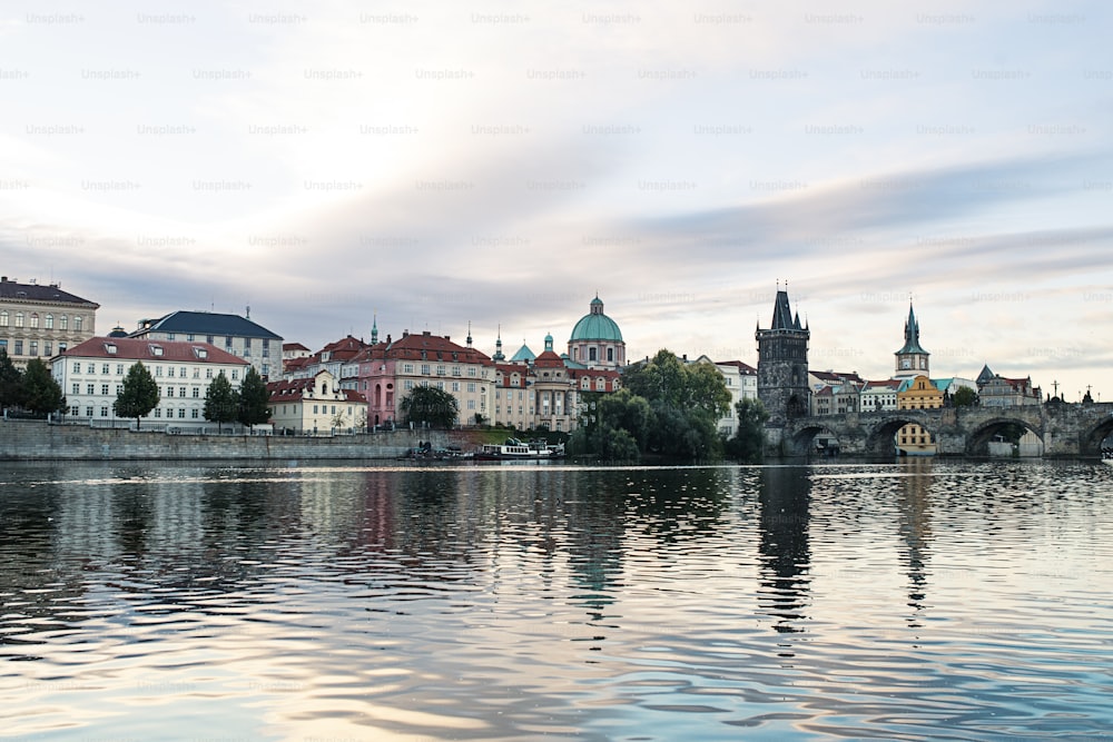 Panorama city skyline in Prague, Czech Republic. Copy space.