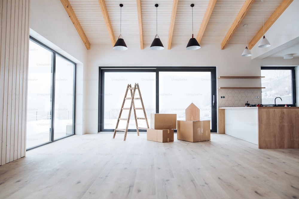 El interior de una nueva casa o piso, amueblando un nuevo concepto de hogar. Espacio de copia.