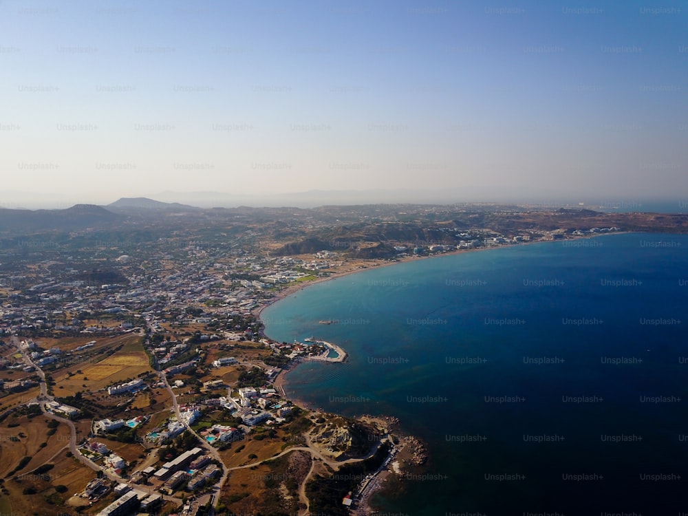 Wonderful view to the sea and city from the sky.