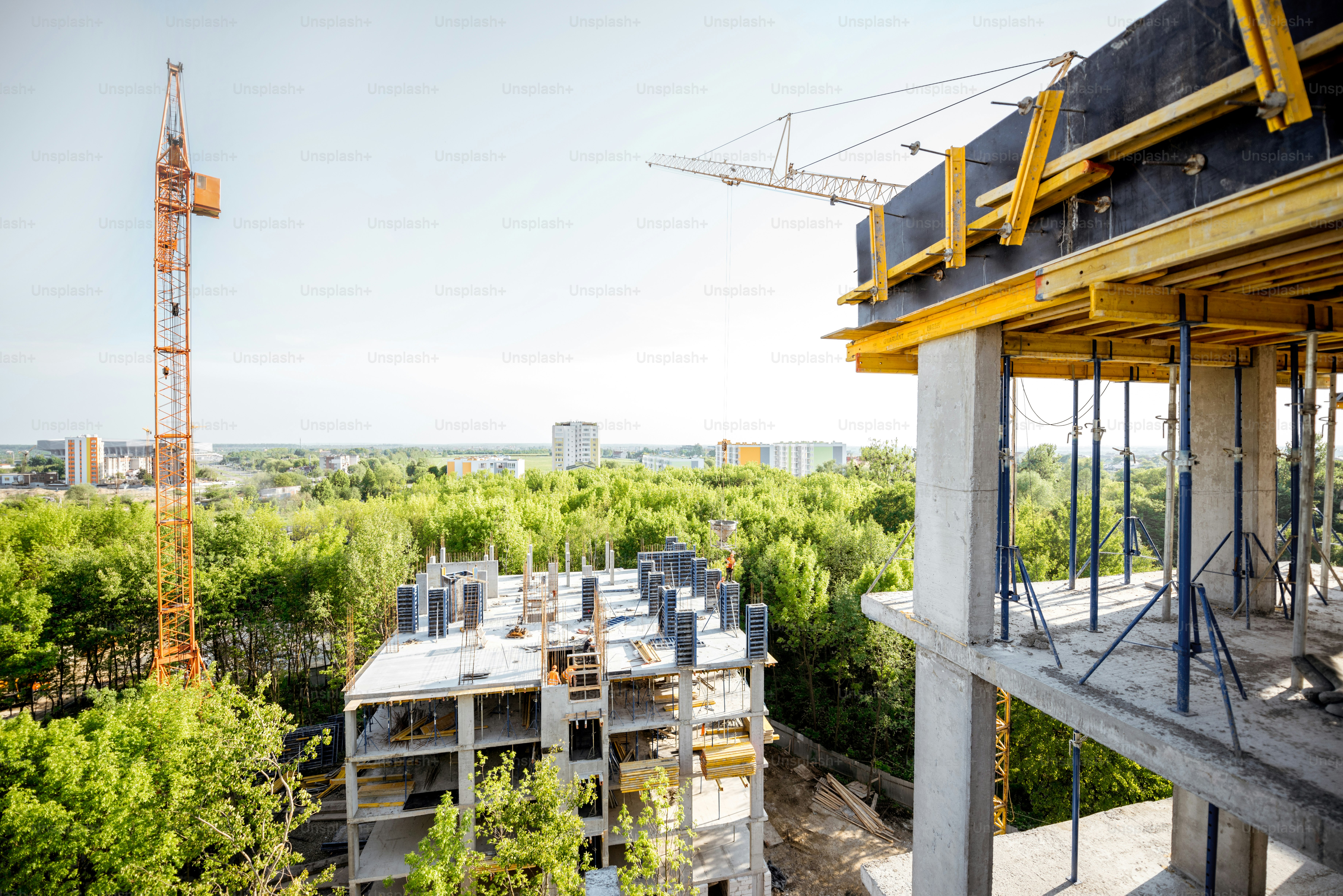 View on the residential building during the construction process in the ...