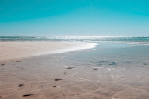 Praia tropical de verão sob o sol com água azul cristalina transparente do oceano. Conceito de viagem de férias de férias em lugar cênico