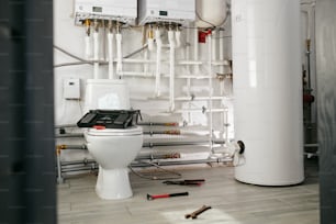 A toilet in large modern house during repair works