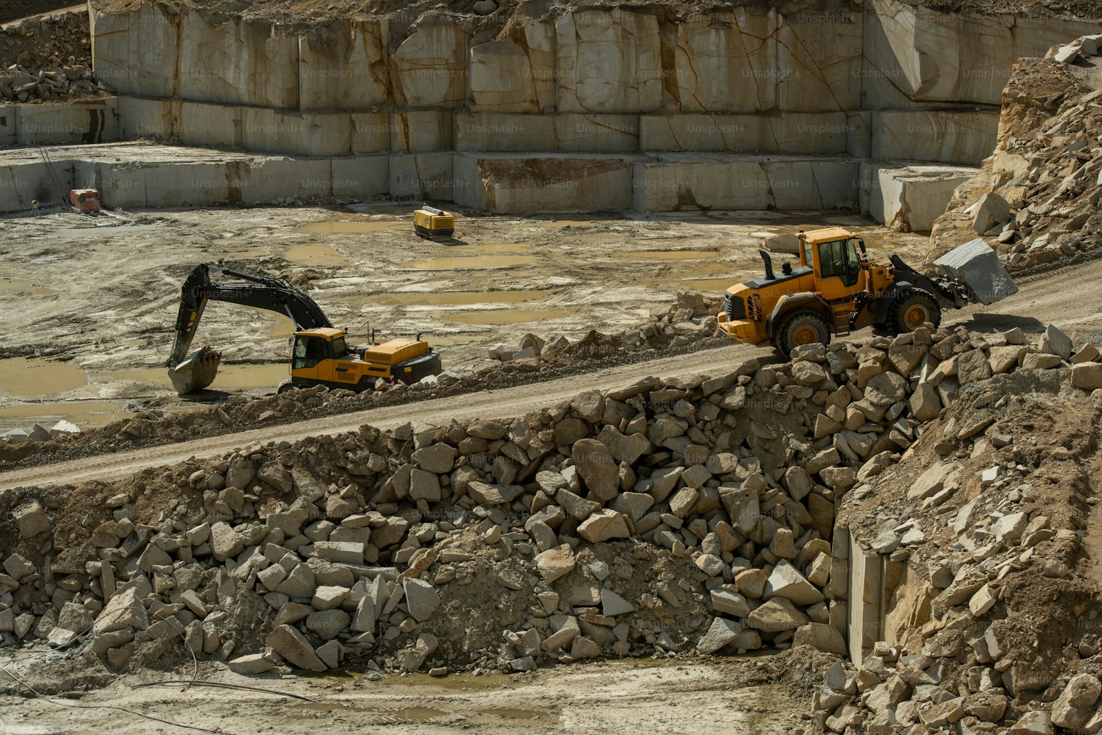 Industrial vehicles on a construction site