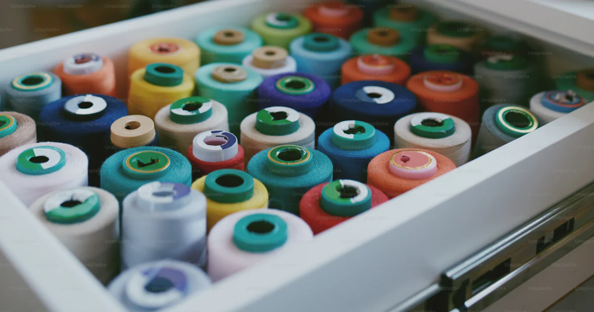 Thread Accessories Store Close Up Of Colorful Sewing Threads In Drawer. Closeup Shot Of ...