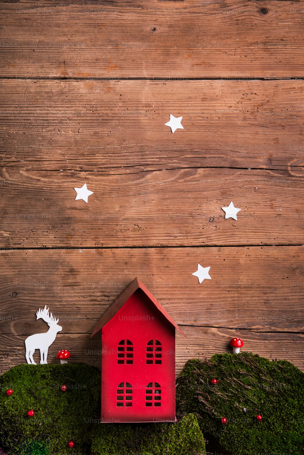 Christmas composition on a wooden background. Flat lay. Copy space.