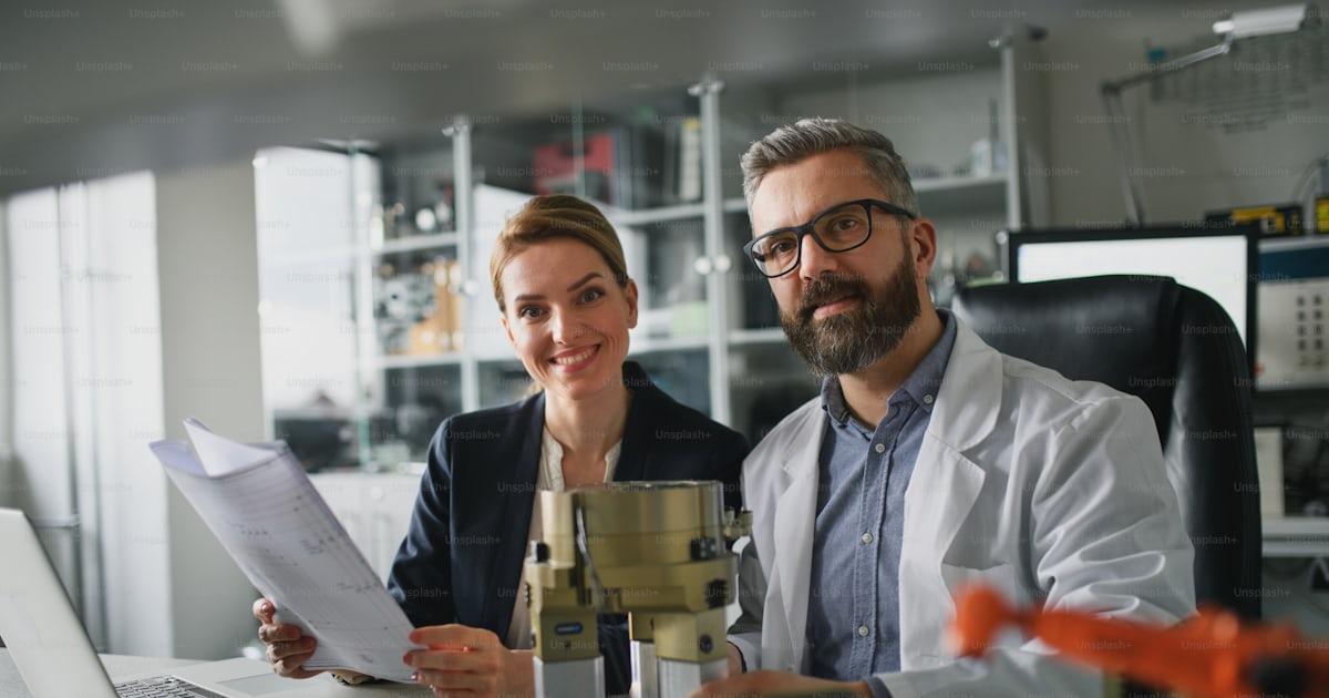 Foto zum Thema RobotikIngenieure arbeiten an einem Laptop und desingen