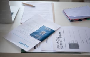 An application forms for Ukrainian refugeeson desk in asylum centre.