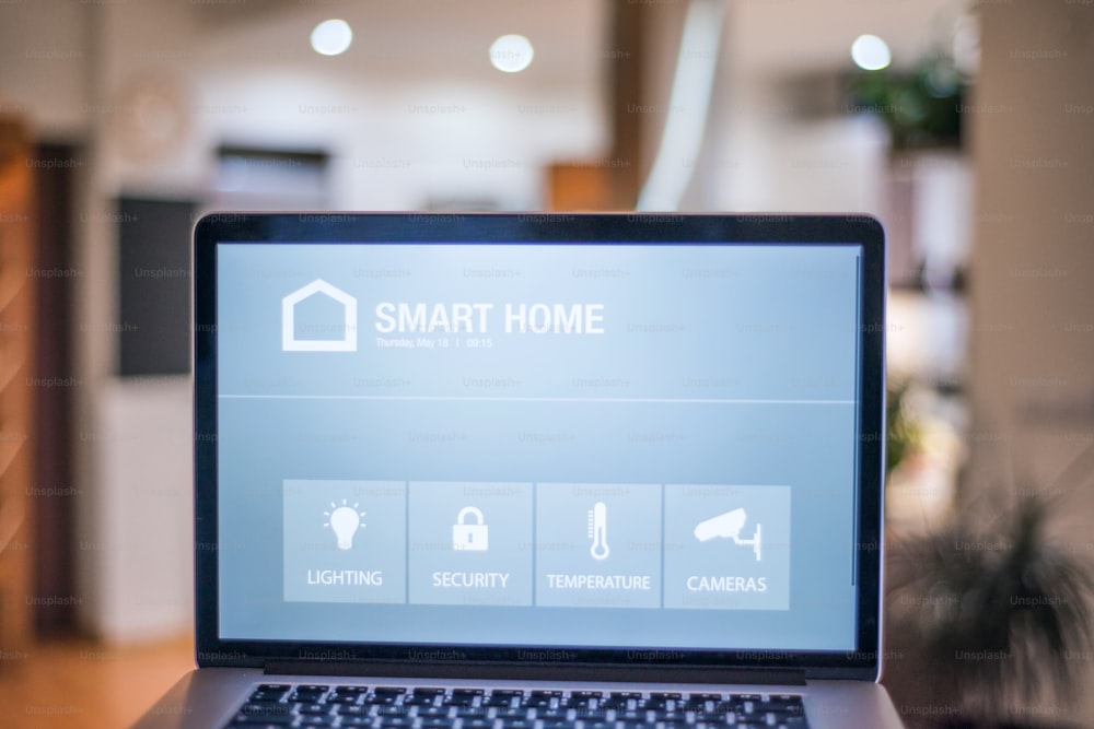 A laptop with smart home control system.
