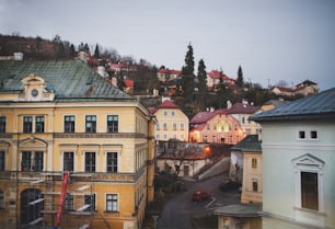 Panoramic view of an old town at sunset.